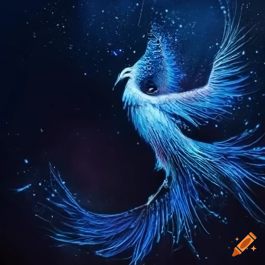 white Asian phoenix on black starry background