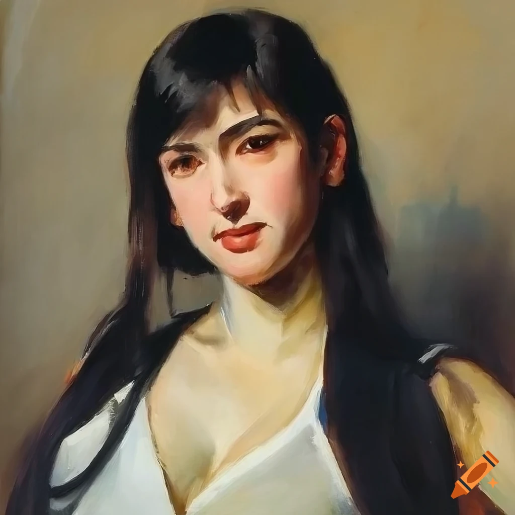 oil painting of Tifa Lockhart from a video game