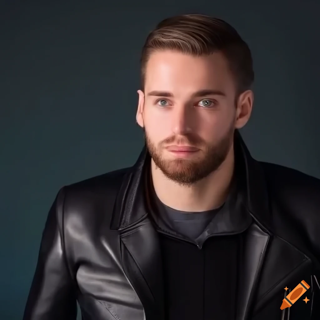 young politician in black leather jacket
