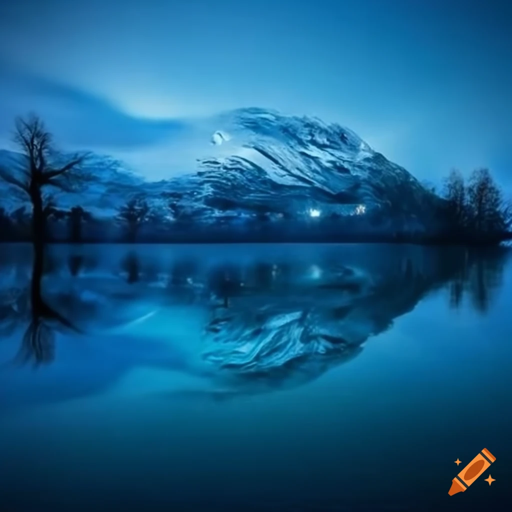 beautiful blue hour view of an island in the water