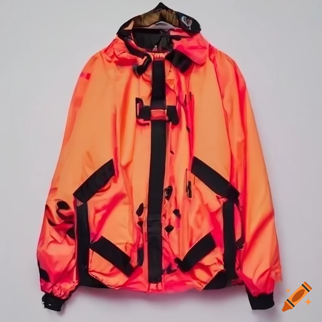 Neon streetwear windbreaker jacket with straps and layers on Craiyon