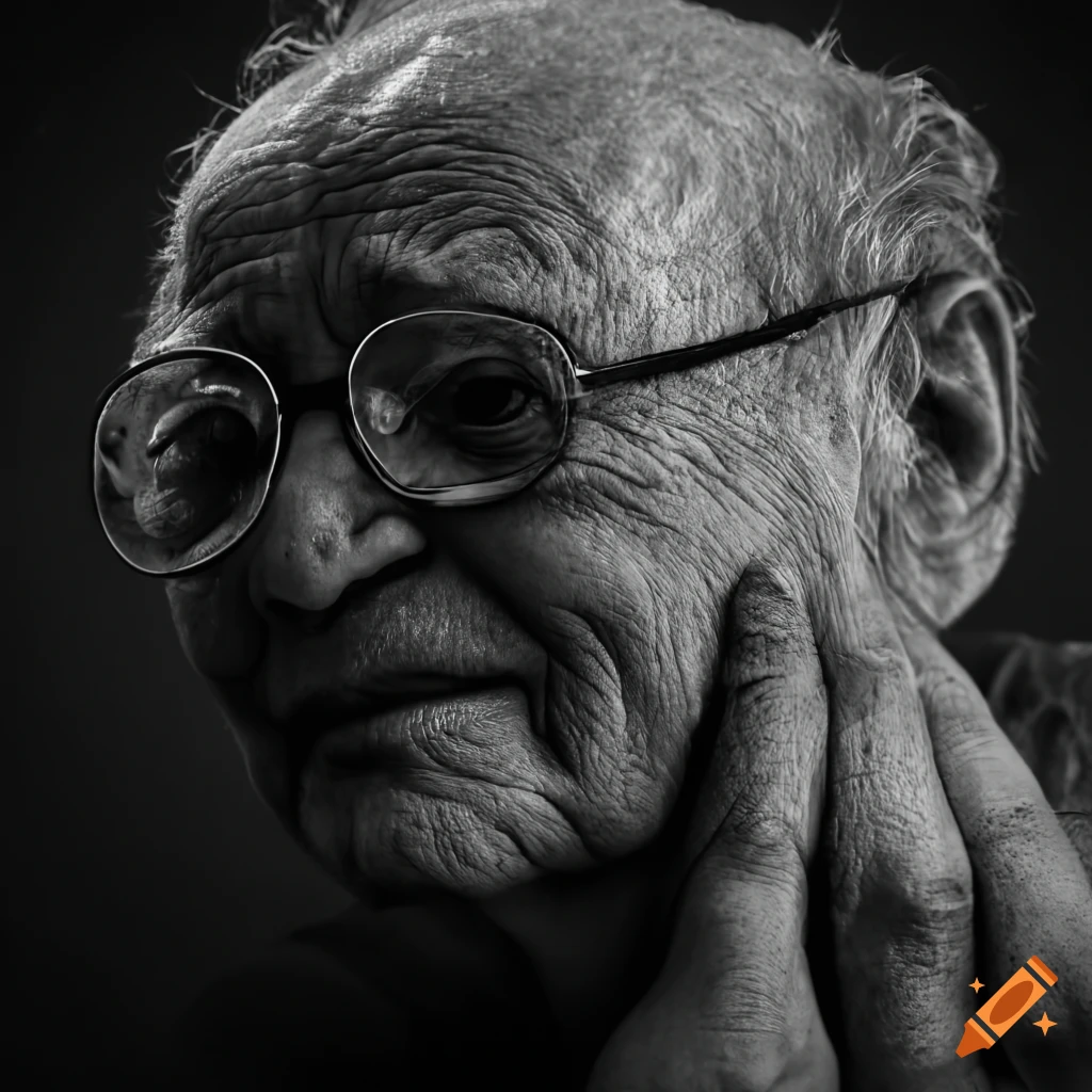 Black and white portrait of a wise grandfather
