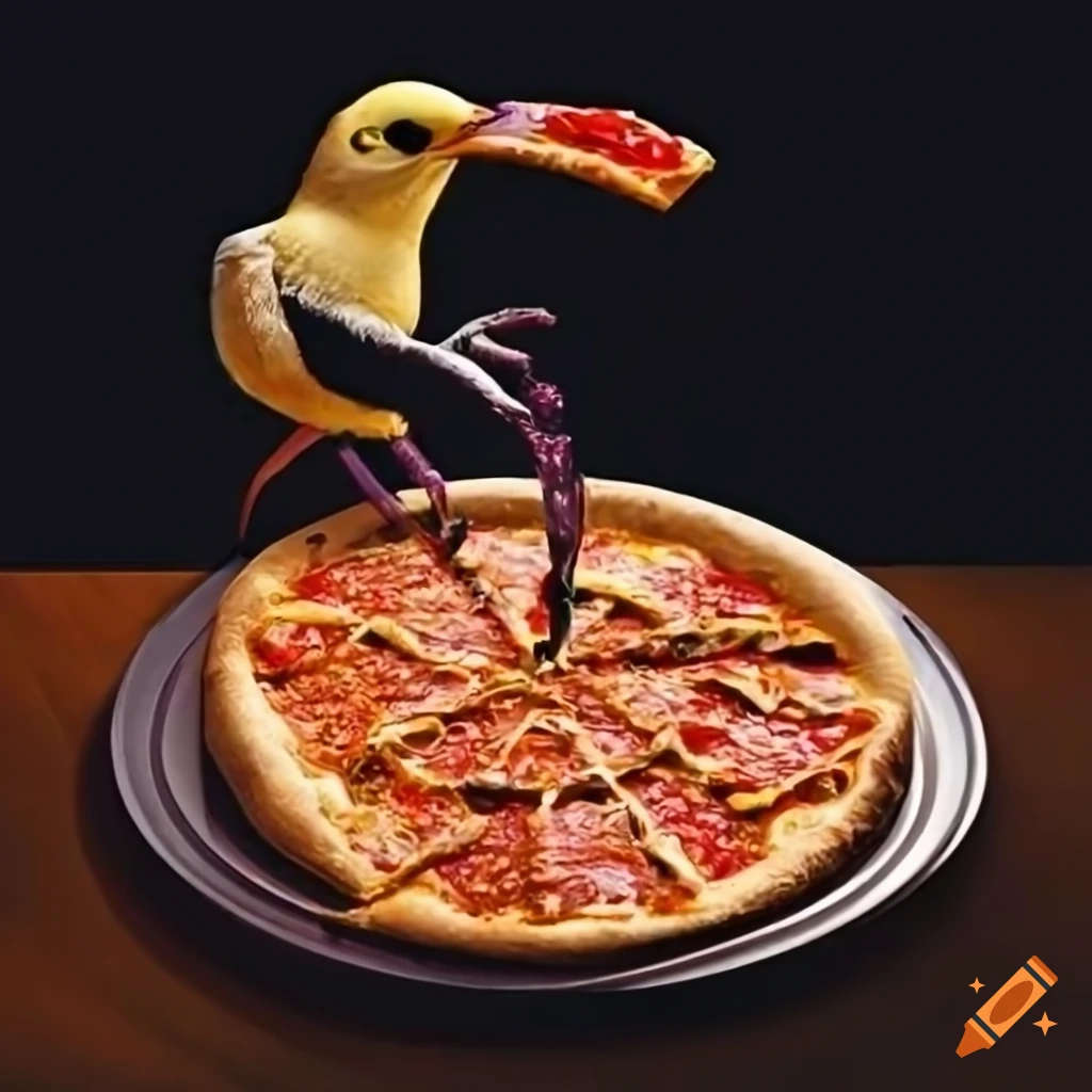 Birds eating pizza on Craiyon