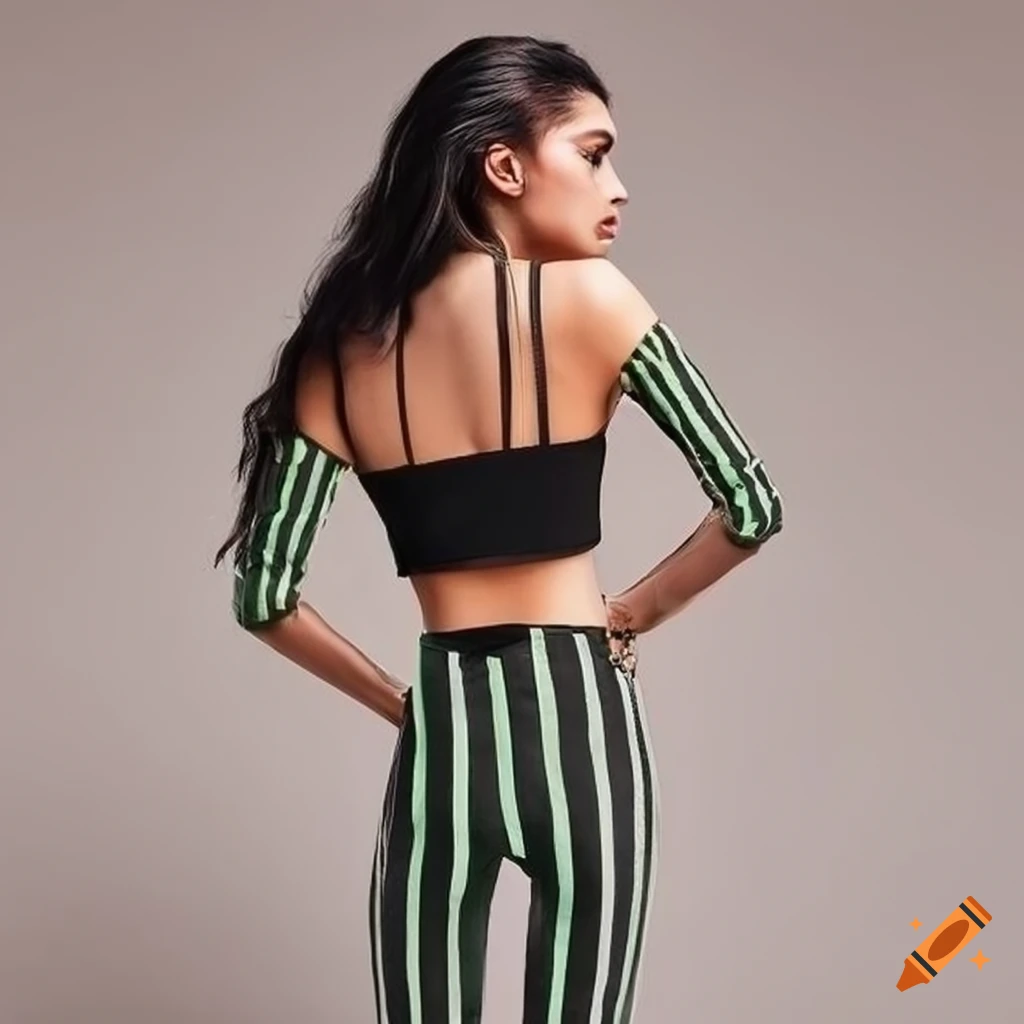 Striped skinny jeans and white crop top outfit on Craiyon