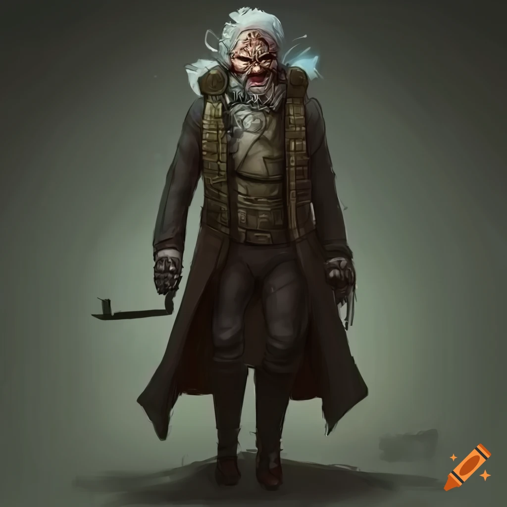 dieselpunk male character with grey hair