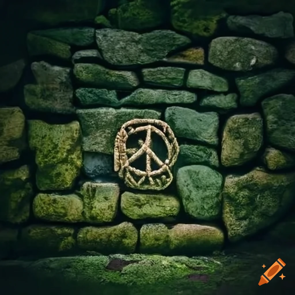 Noughts and crosses game on mosscovered stone wall