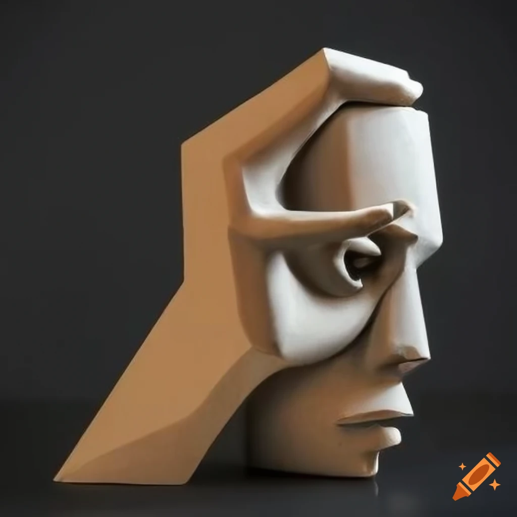 cubist sculpture of a cunning war criminal