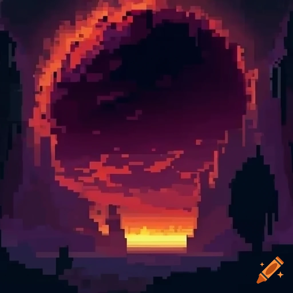 pixel art background of a fiery planet