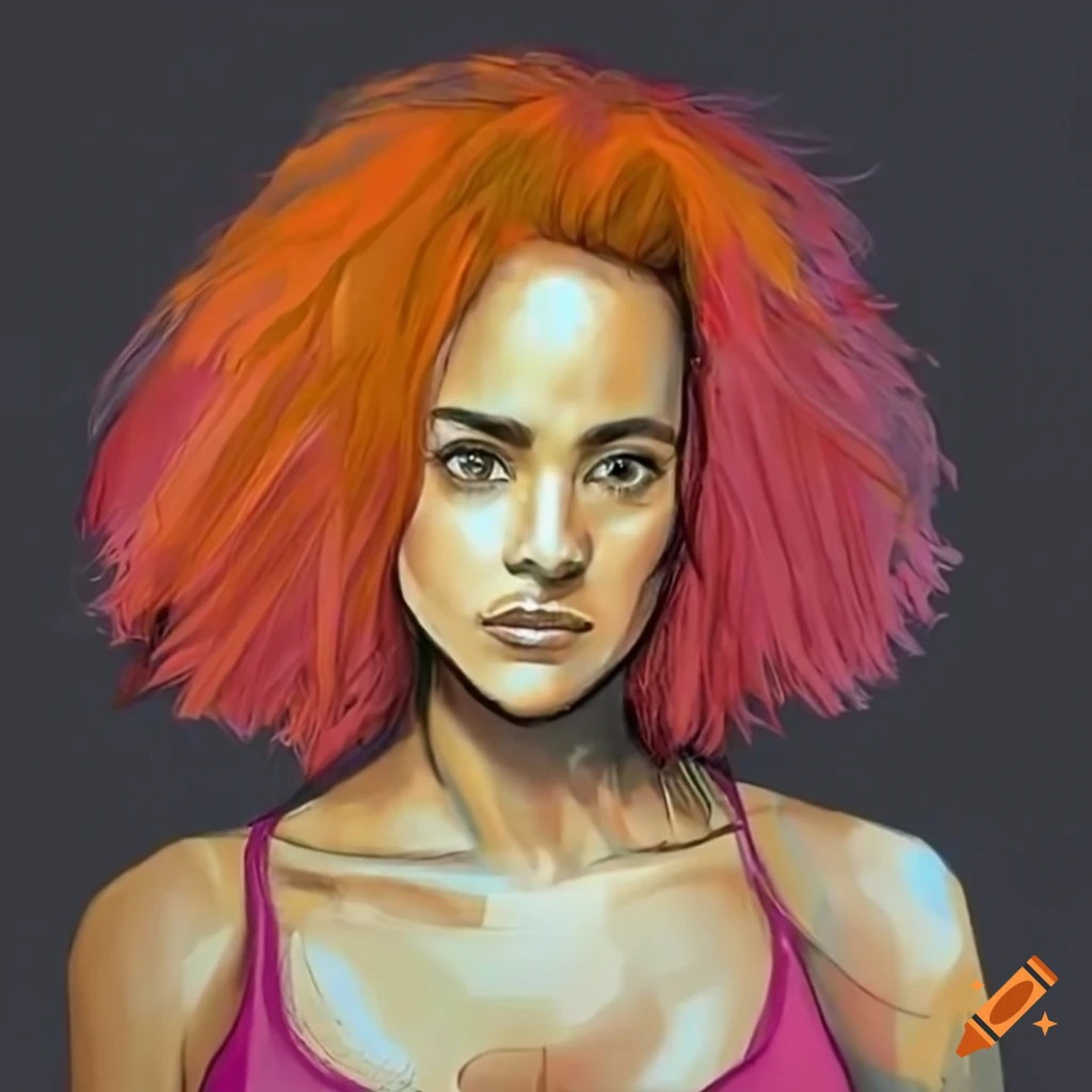 Nathalie emmanuel with orange hair and pink tank top