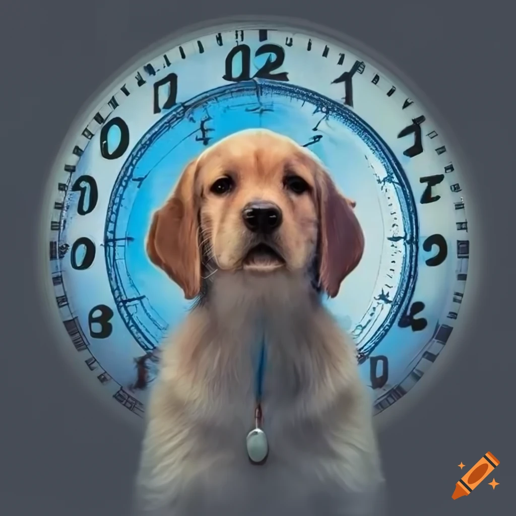 Theatrical poster featuring a retriever puppy with a clock on Craiyon