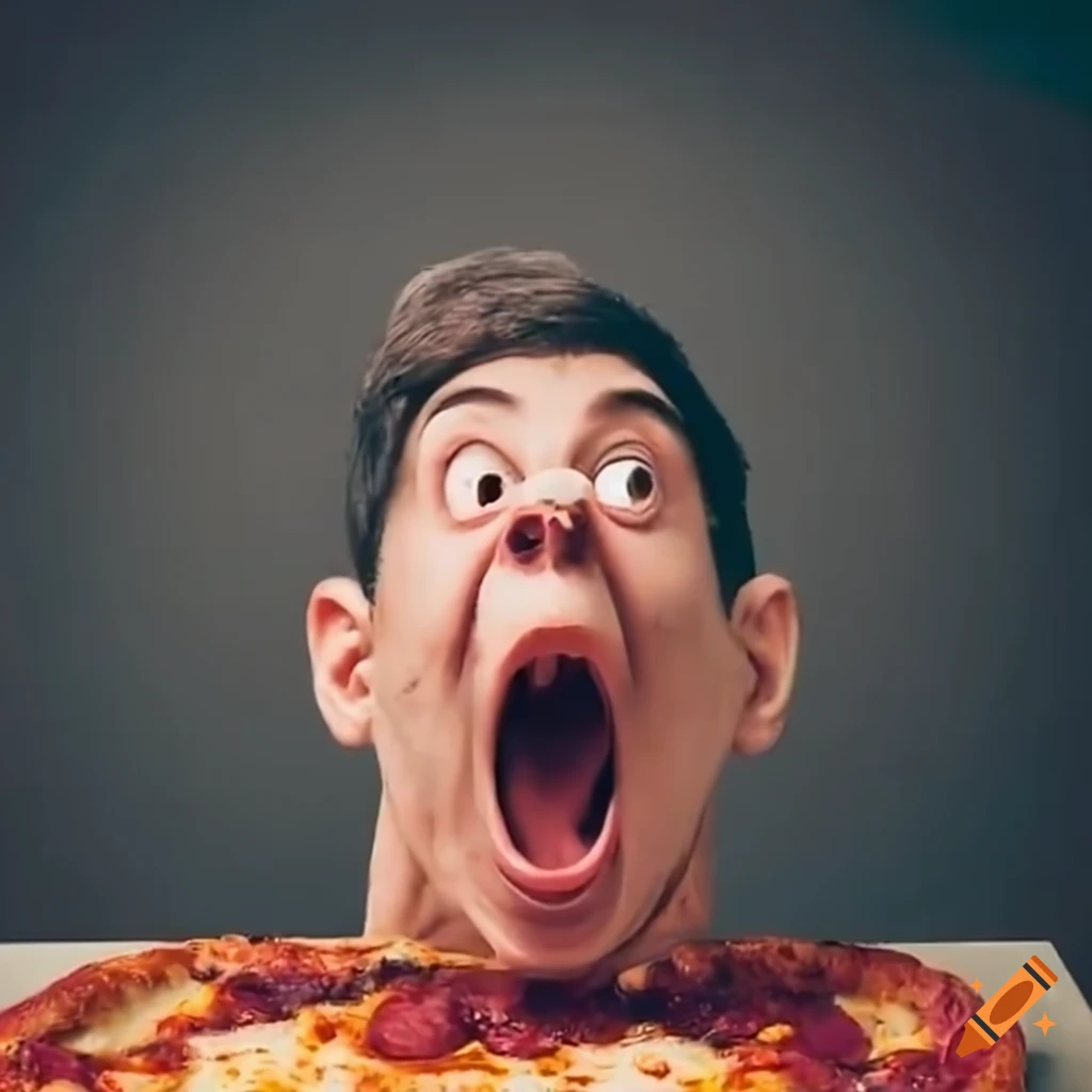 Man making a funny face while making pizza