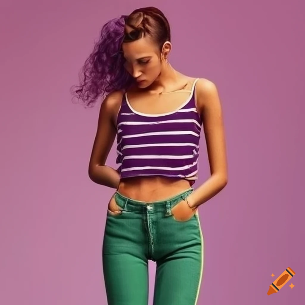 Striped skinny jeans and crop top outfit on Craiyon