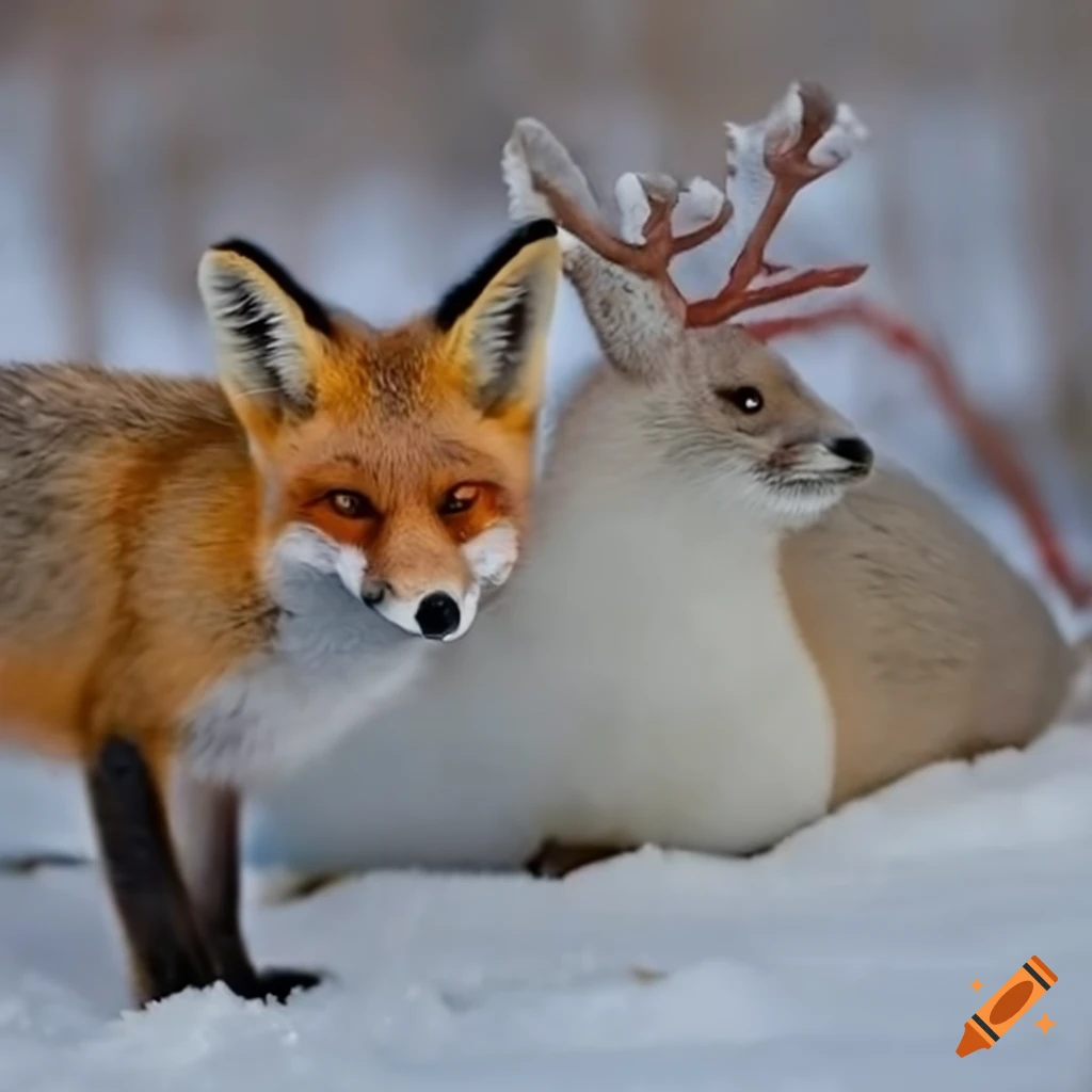 image of a fox, reindeer, snow bunny, and seal
