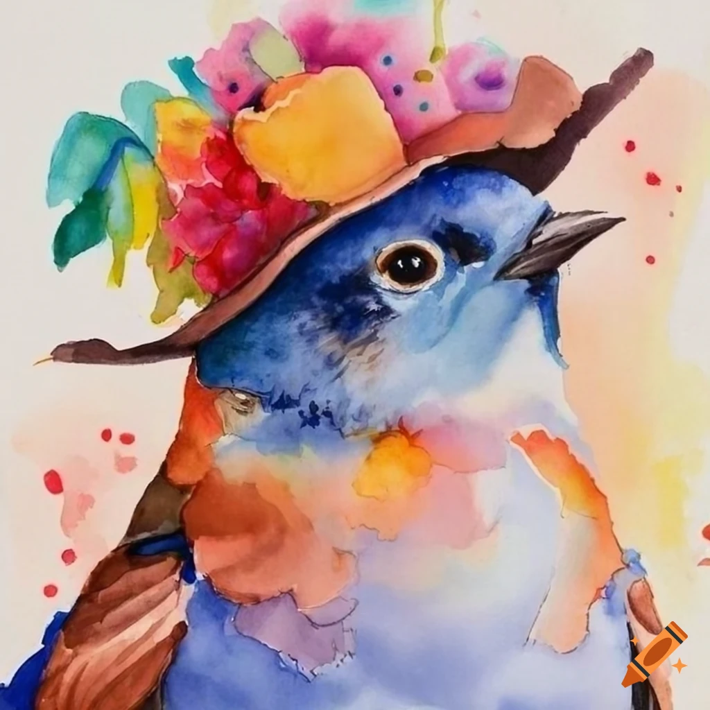 Watercolor painting of a small bird on a tree branch on Craiyon