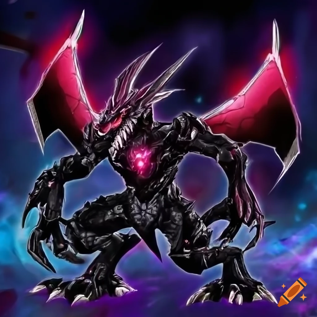 black supernova dragon from Yugioh with red eyes and scales