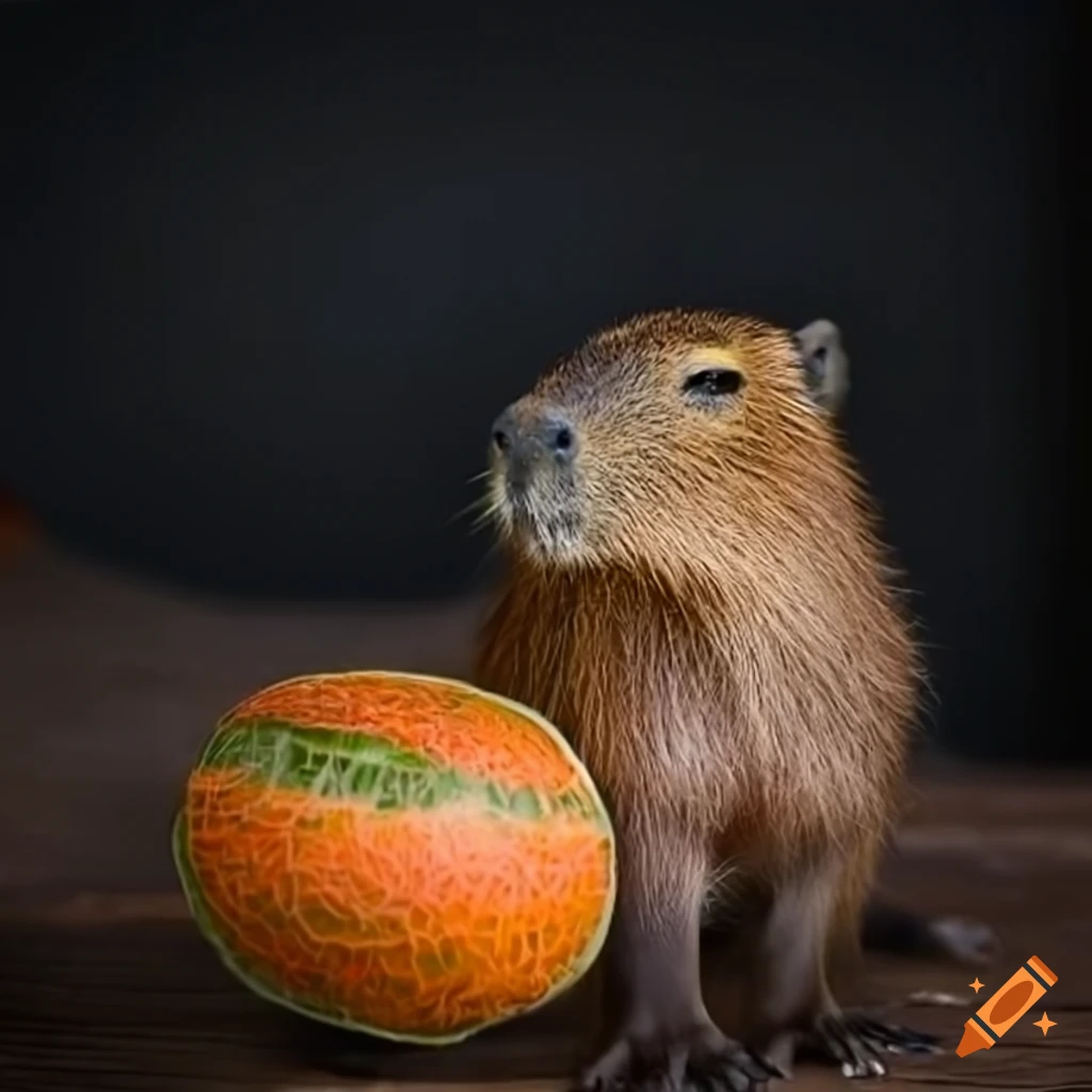 picture of a capybara with a melon