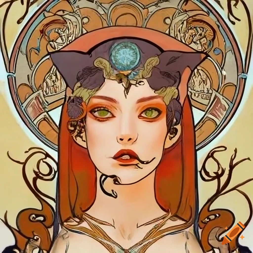 Egyptian witch illustration in Mucha style