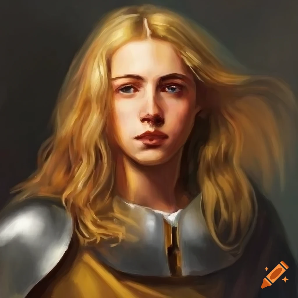 Portrait of a young knight with long blonde hair on Craiyon