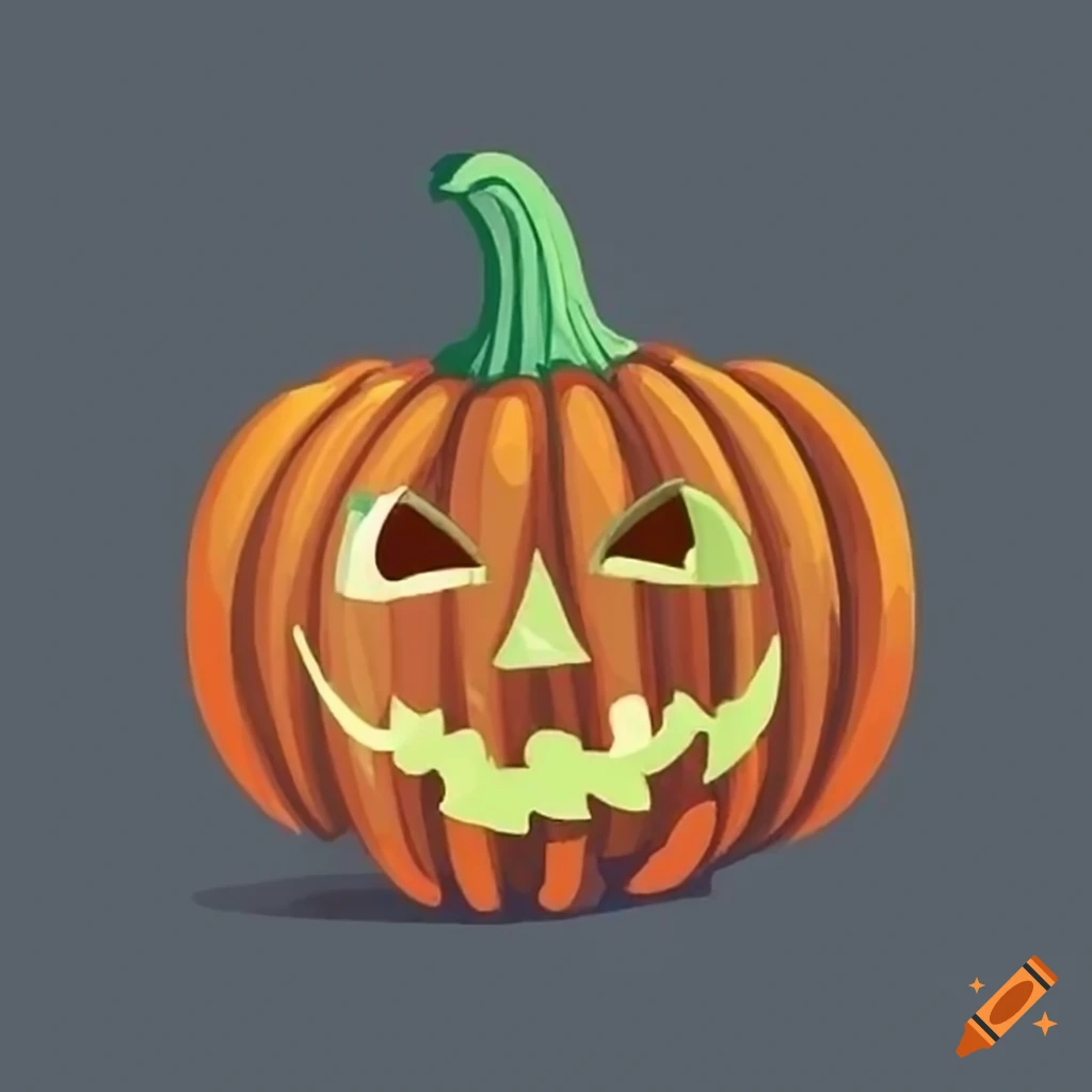 Cartoon drawing of a smiling jack-o-lantern pumpkin on Craiyon