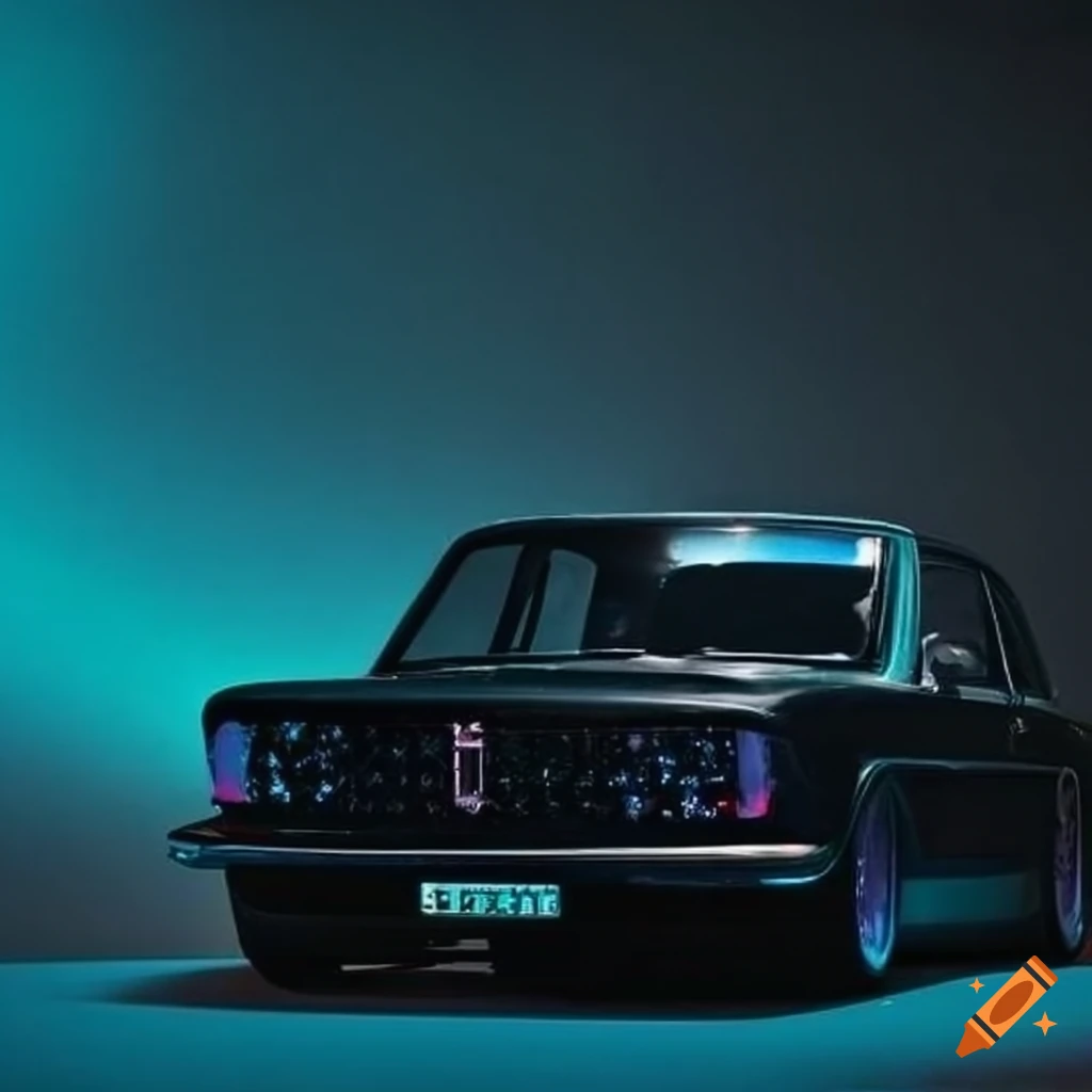 photo of a black retro-futuristic tuned-out car