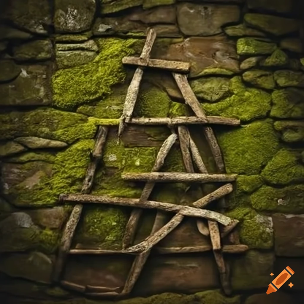 Noughts and crosses game on mosscovered stone wall on Craiyon