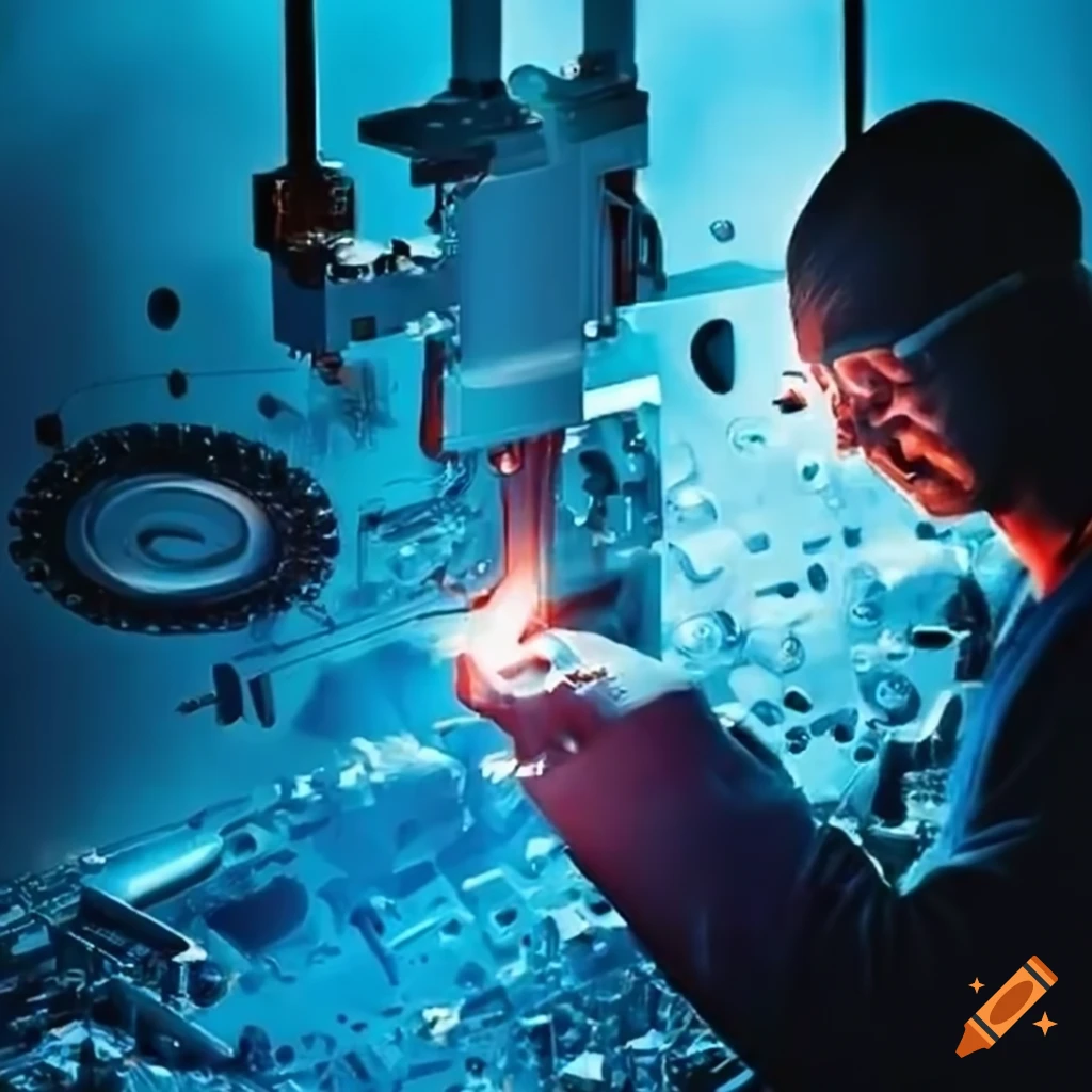 Technician replacing components in a machine
