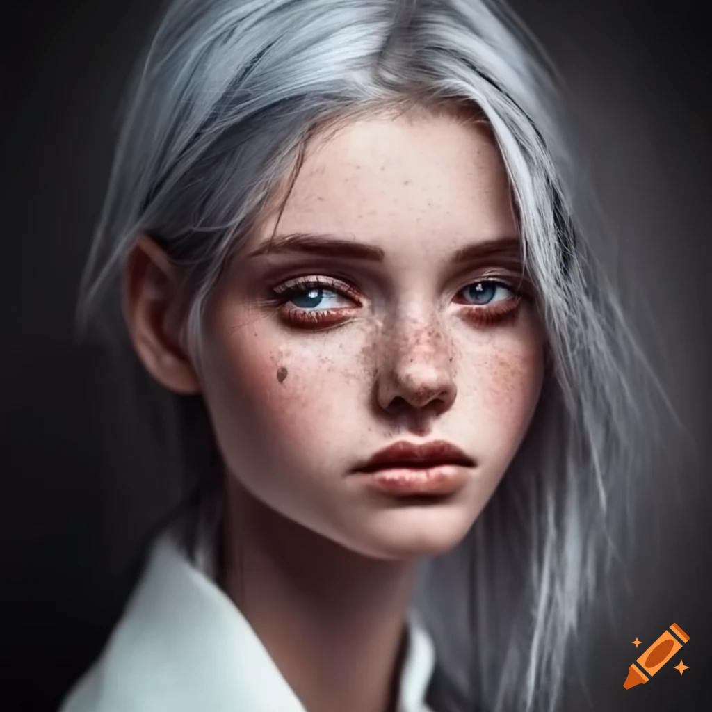 Portrait Of A Girl With Long White Hair And Freckles portrait-of-a-girl-with-long-white-hair-and-freckles