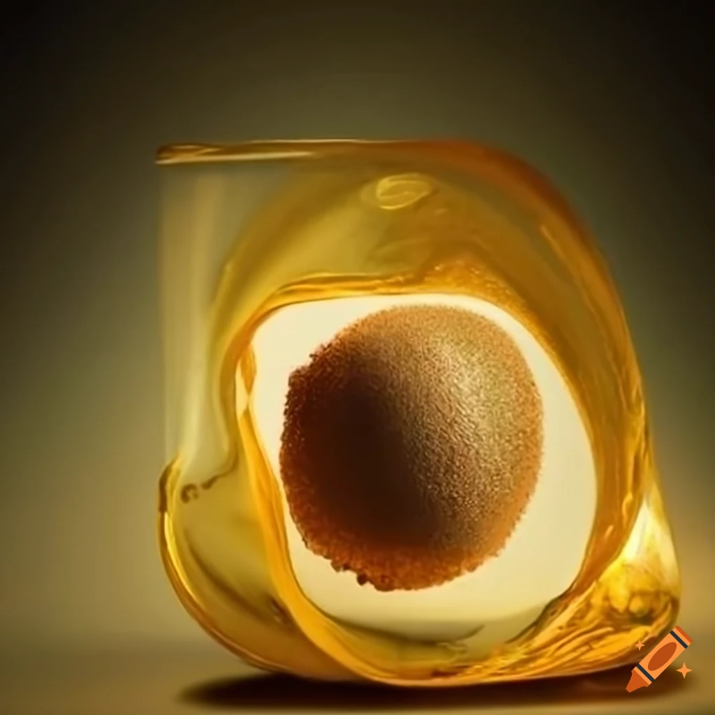 kiwi submerged in a golden liquid