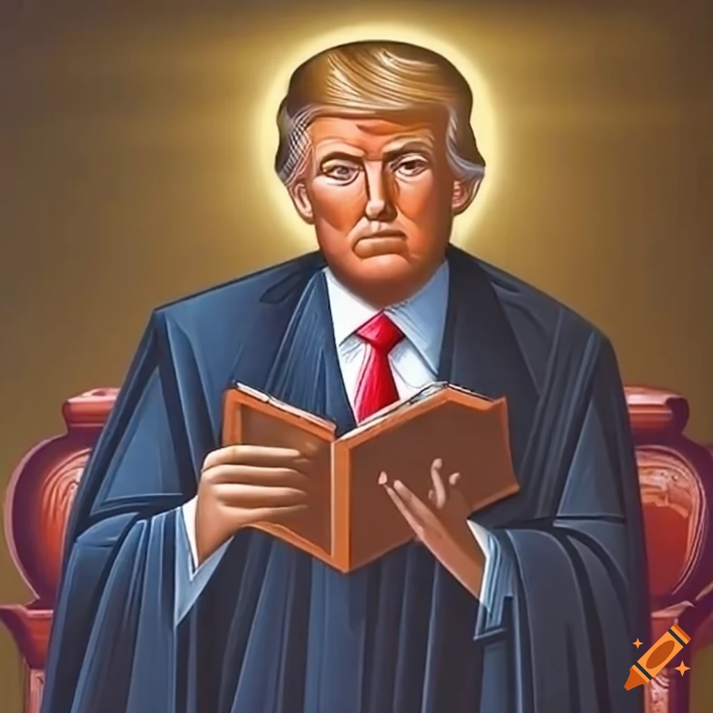 Satirical byzantine icon of donald trump with a bible on Craiyon