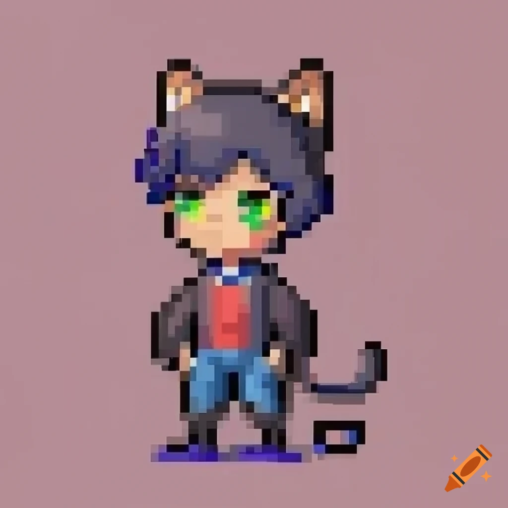 Pixel art of a cat boy on Craiyon