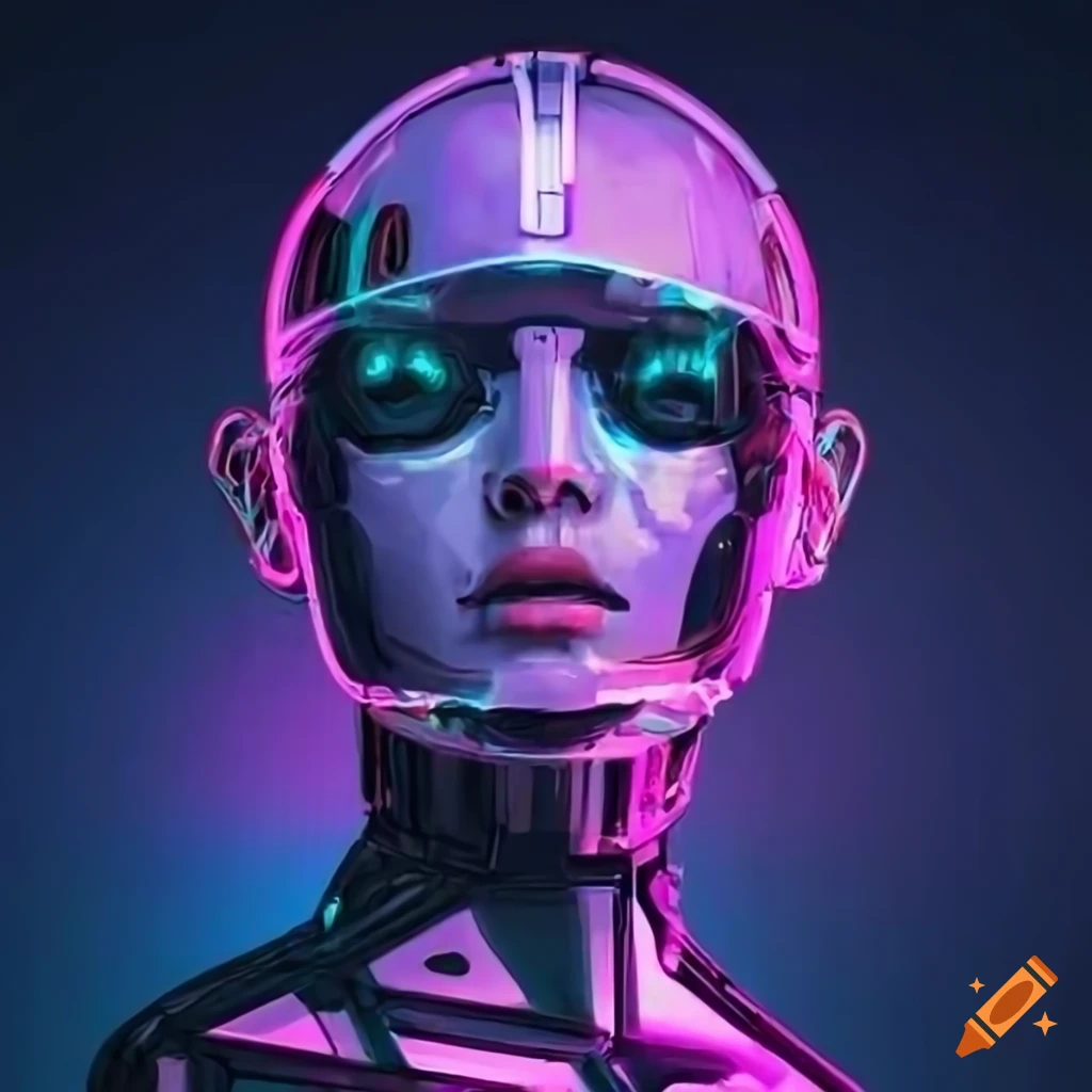 cyborg in a neon-lit cityscape