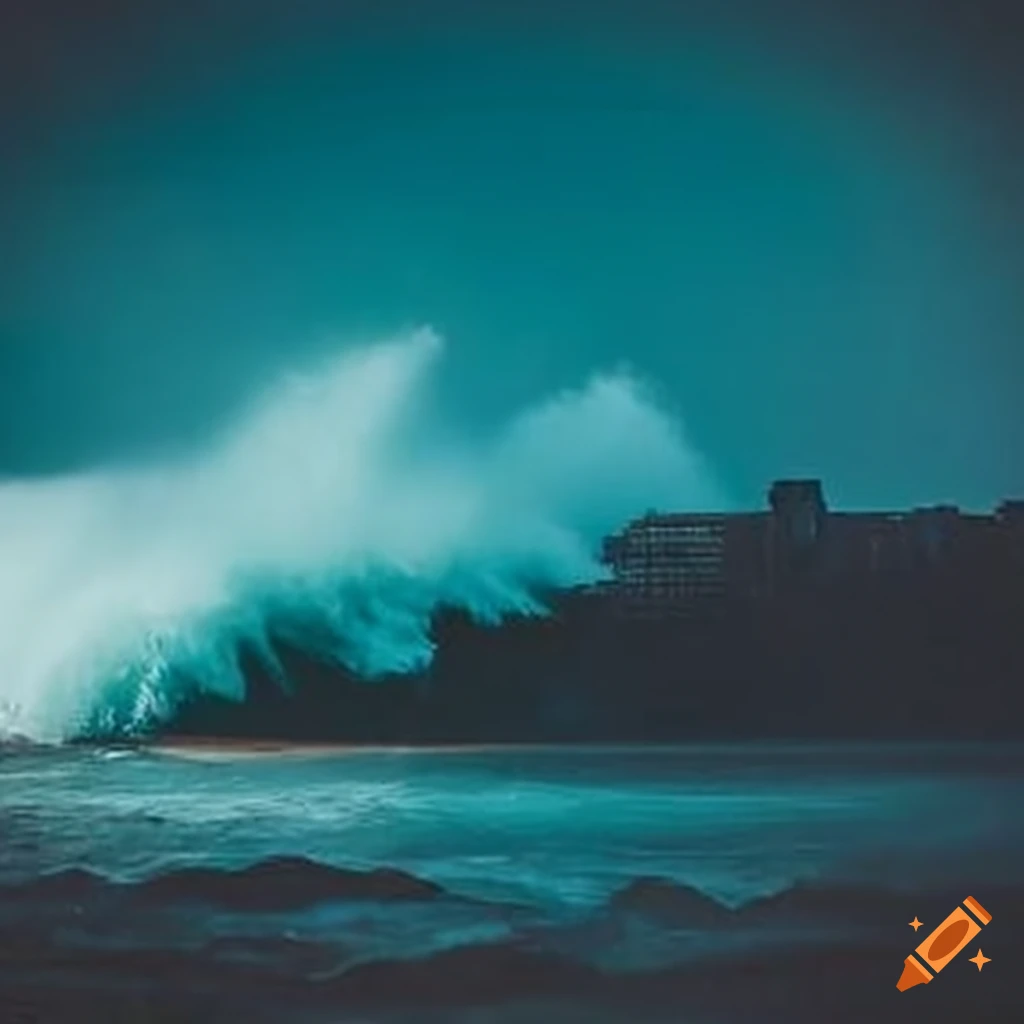 image of a looming wave approaching a city