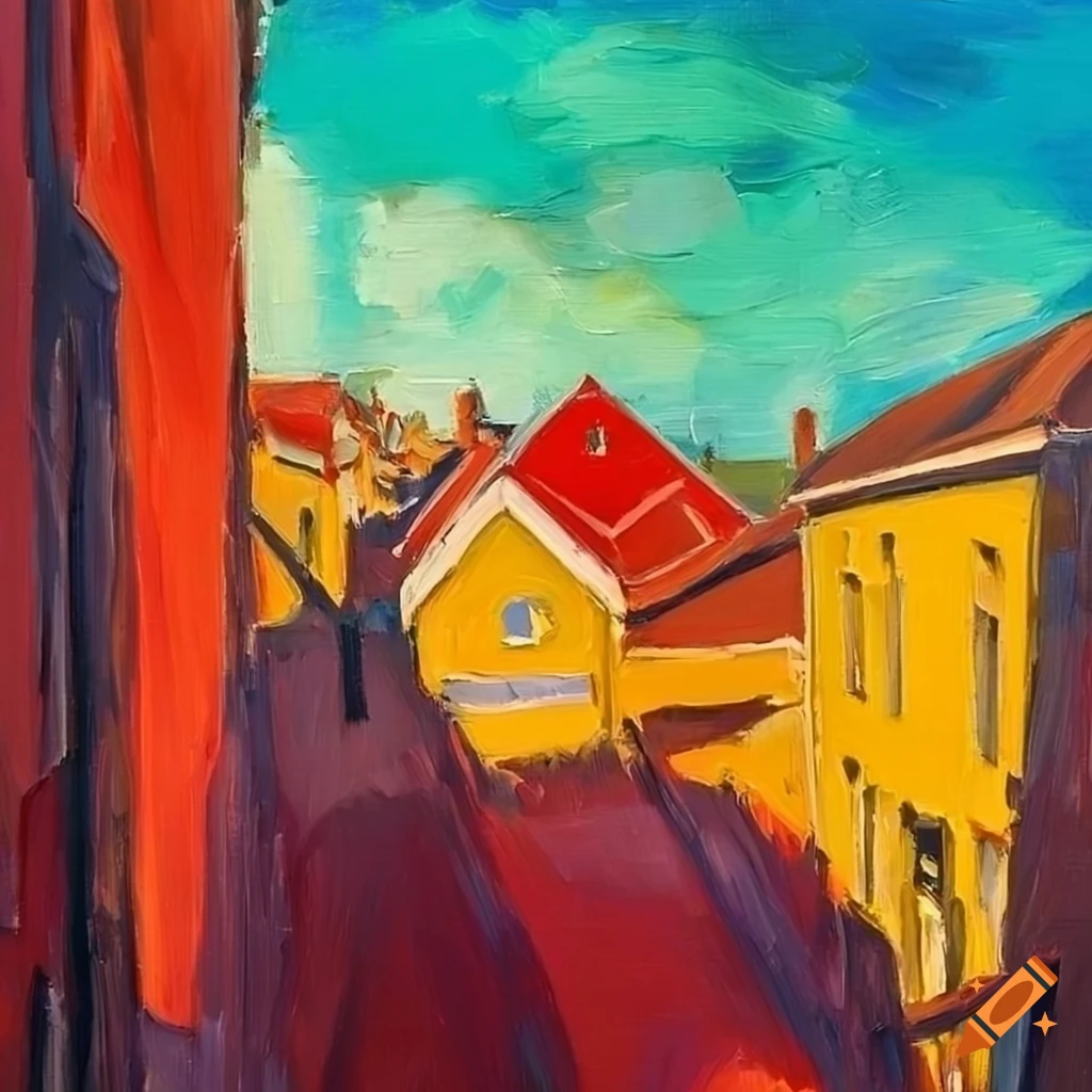 Oil Painting Of A Seaside Town With Red And Yellow Rooftops On Craiyon