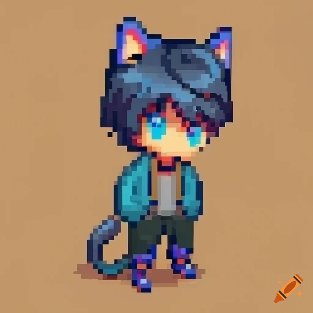 Pixel art of a cute cat boy on Craiyon