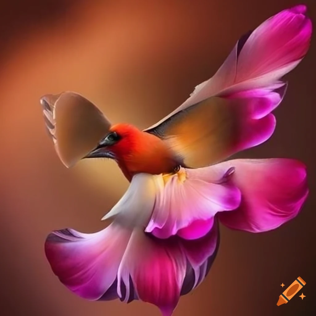 Artwork of flowers with bird featherlike petals