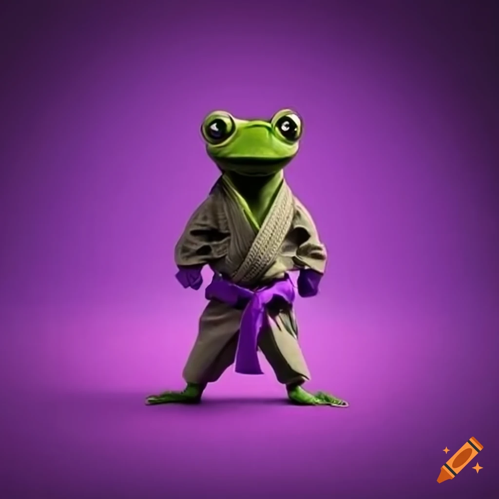 Purple belt frog doing karate on Craiyon