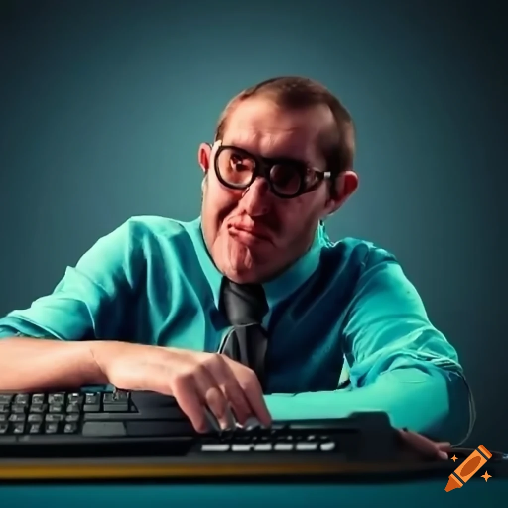 Man typing furiously on keyboard on Craiyon
