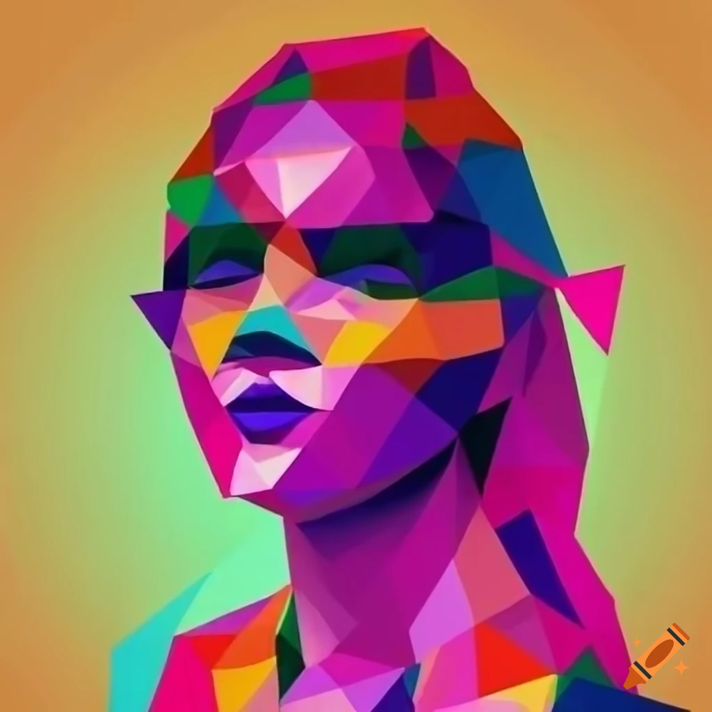 Retro style Polygon Masked Girl Portrait