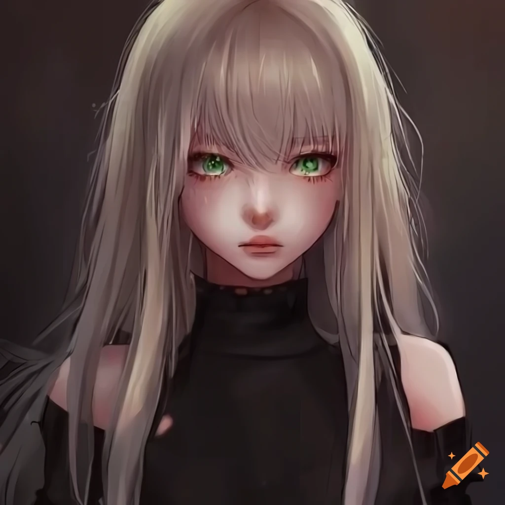 Detailed Anime Girl With Long Blond Hair And Green Eyes 7760