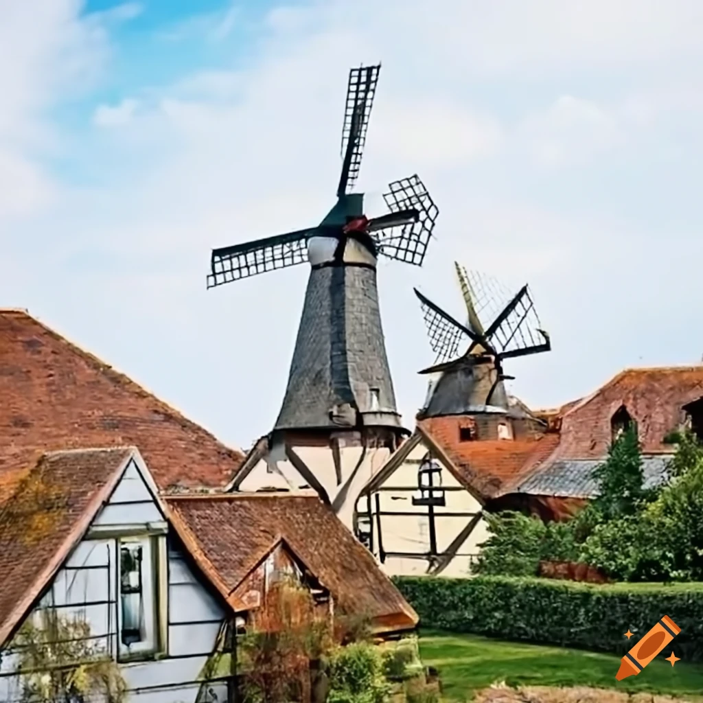 charming cityscape with traditional windmills