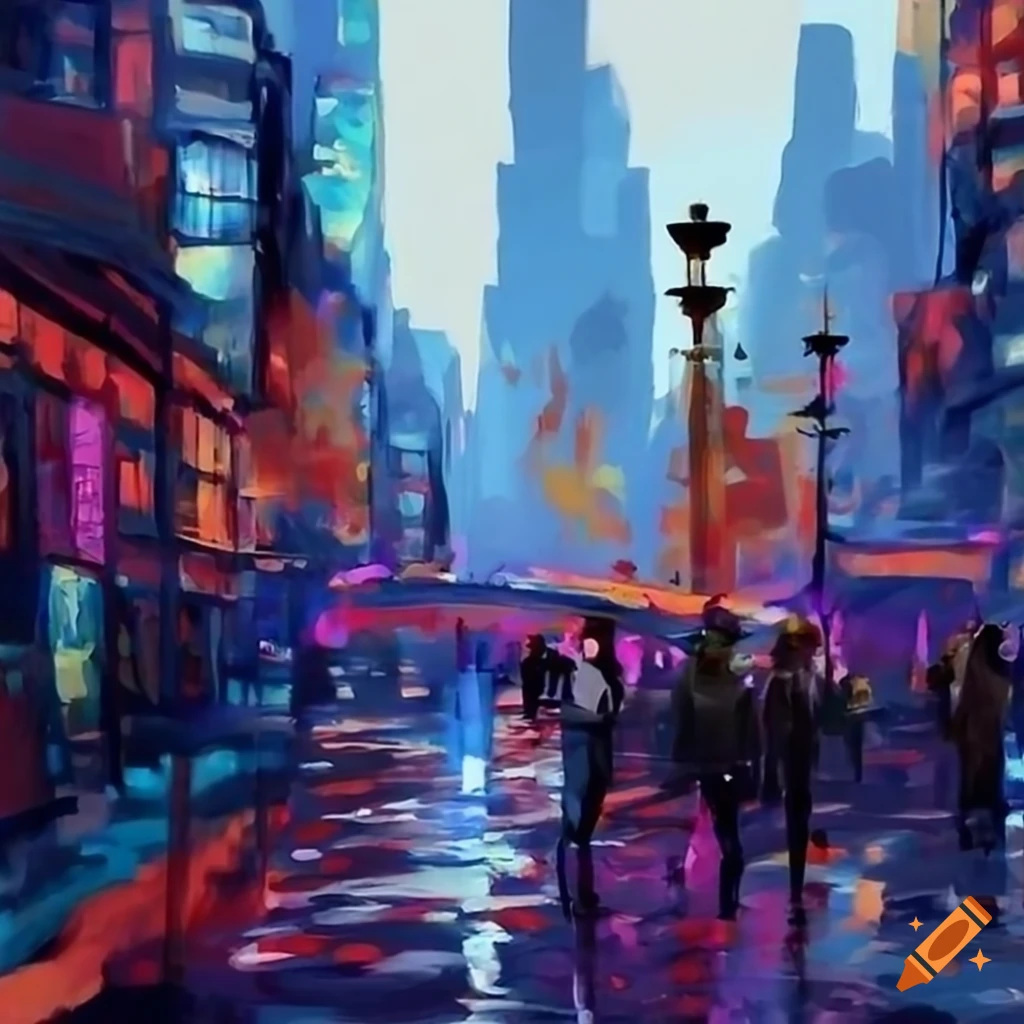modern art painting of a city