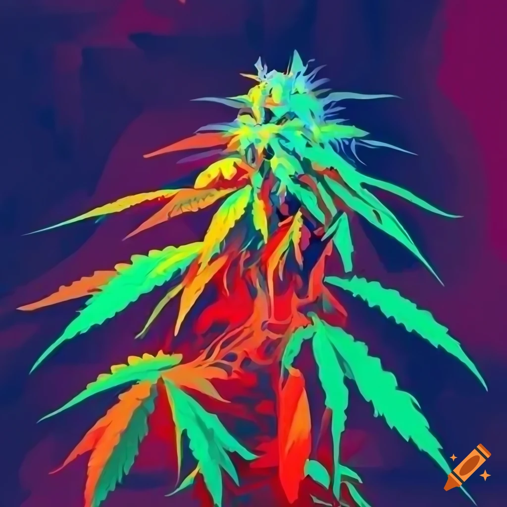 graphic painting of colorful cannabis plants