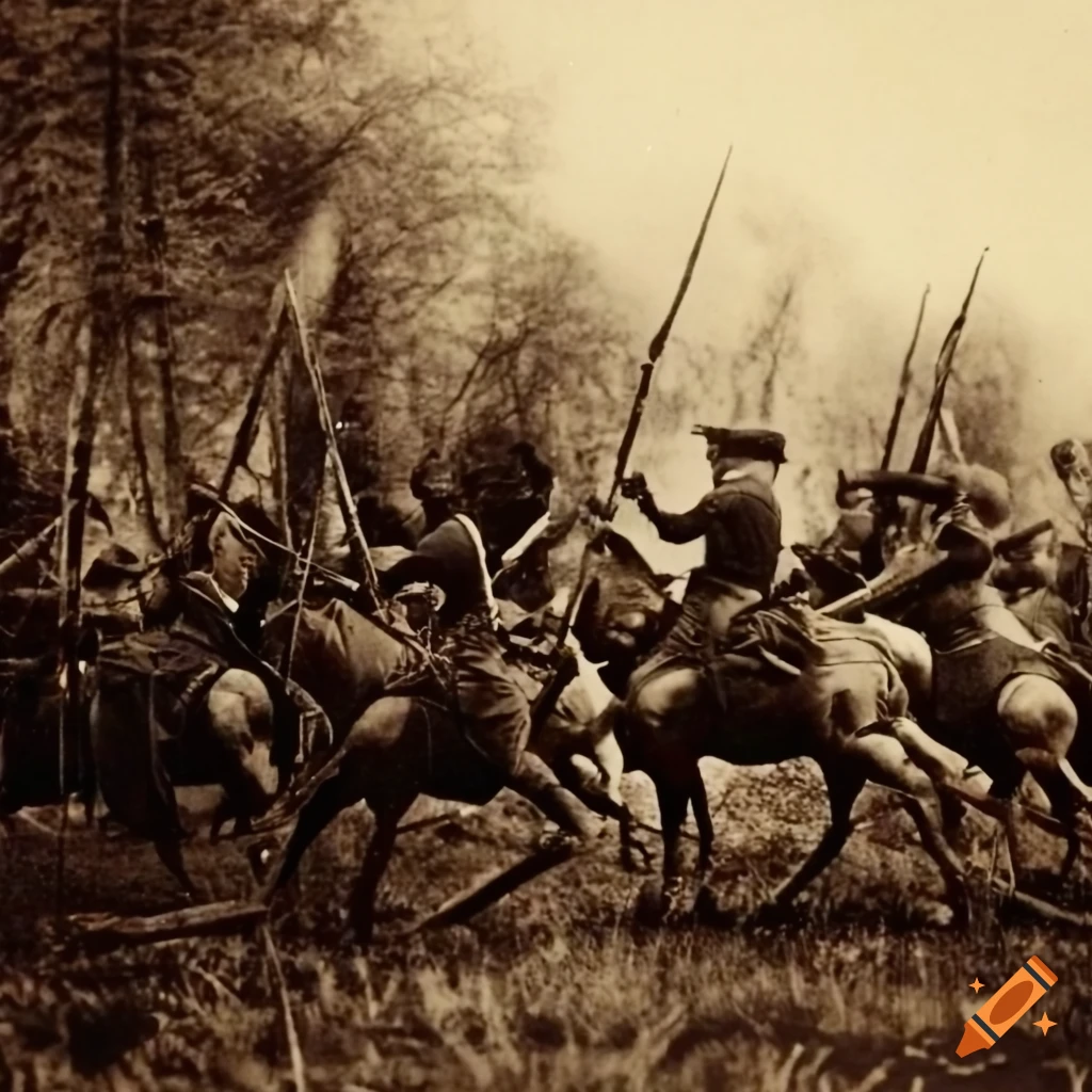 A depiction of a civil war battle