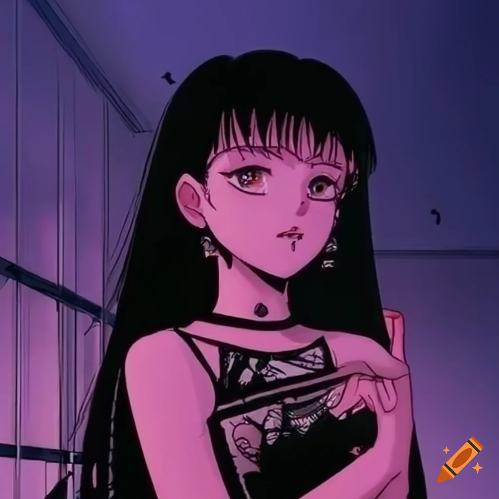 Retro anime girl with a gothic aesthetic on Craiyon