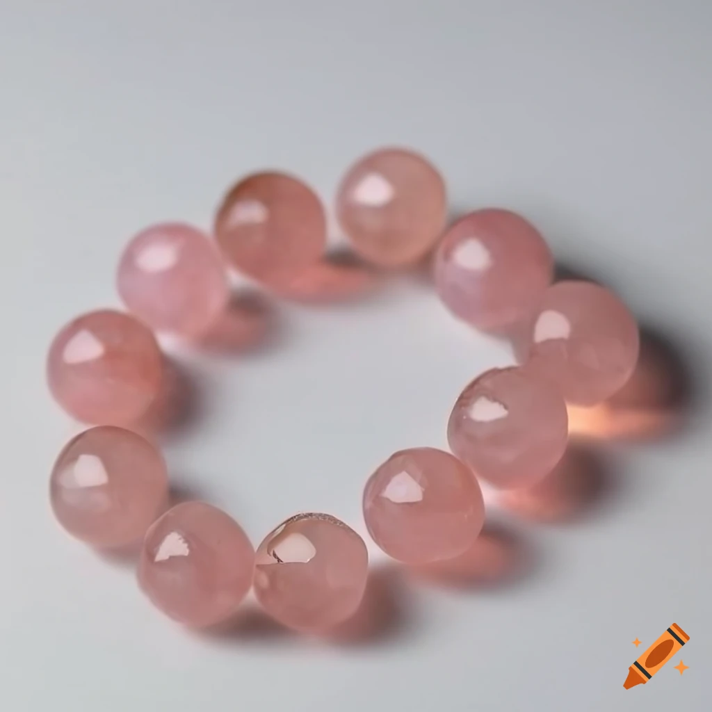 Rose quartz beads on white background on Craiyon