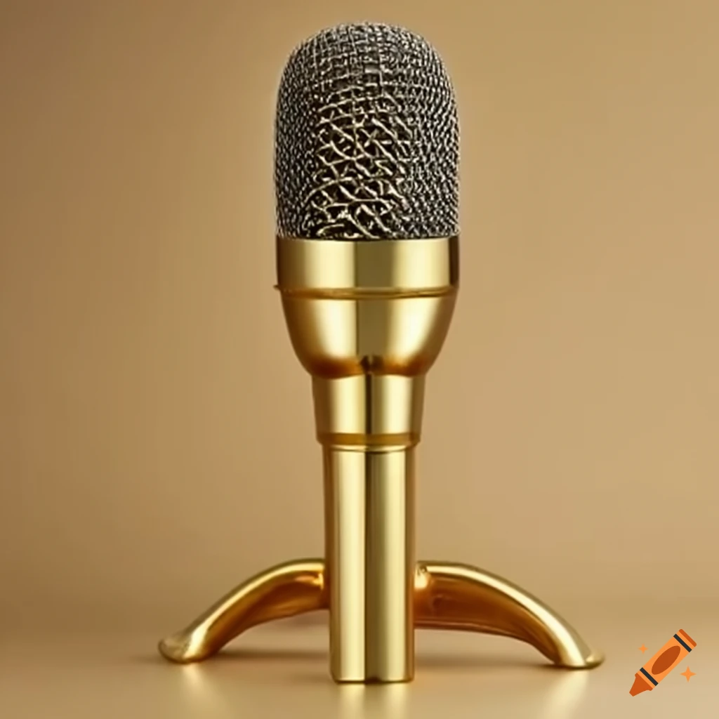golden microphone with whale-shaped details