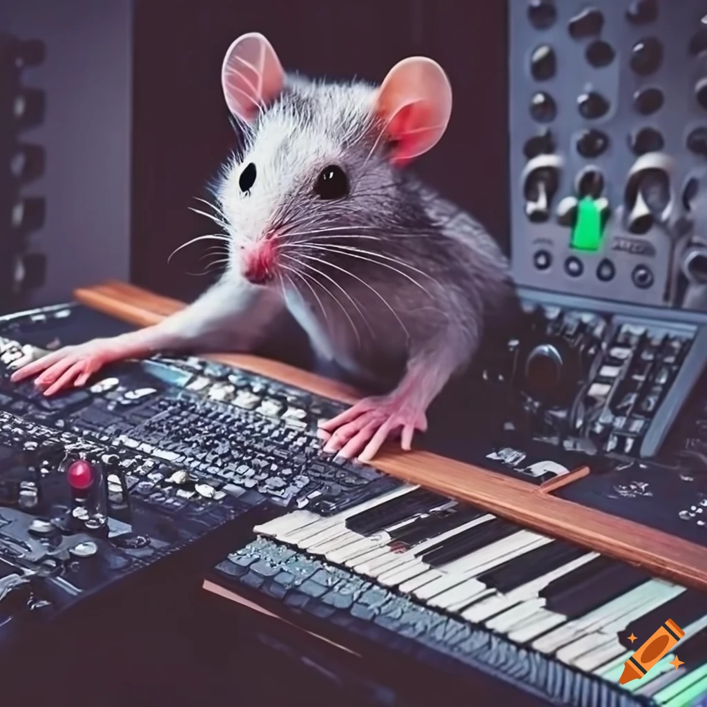 a cute rat in a recording studio