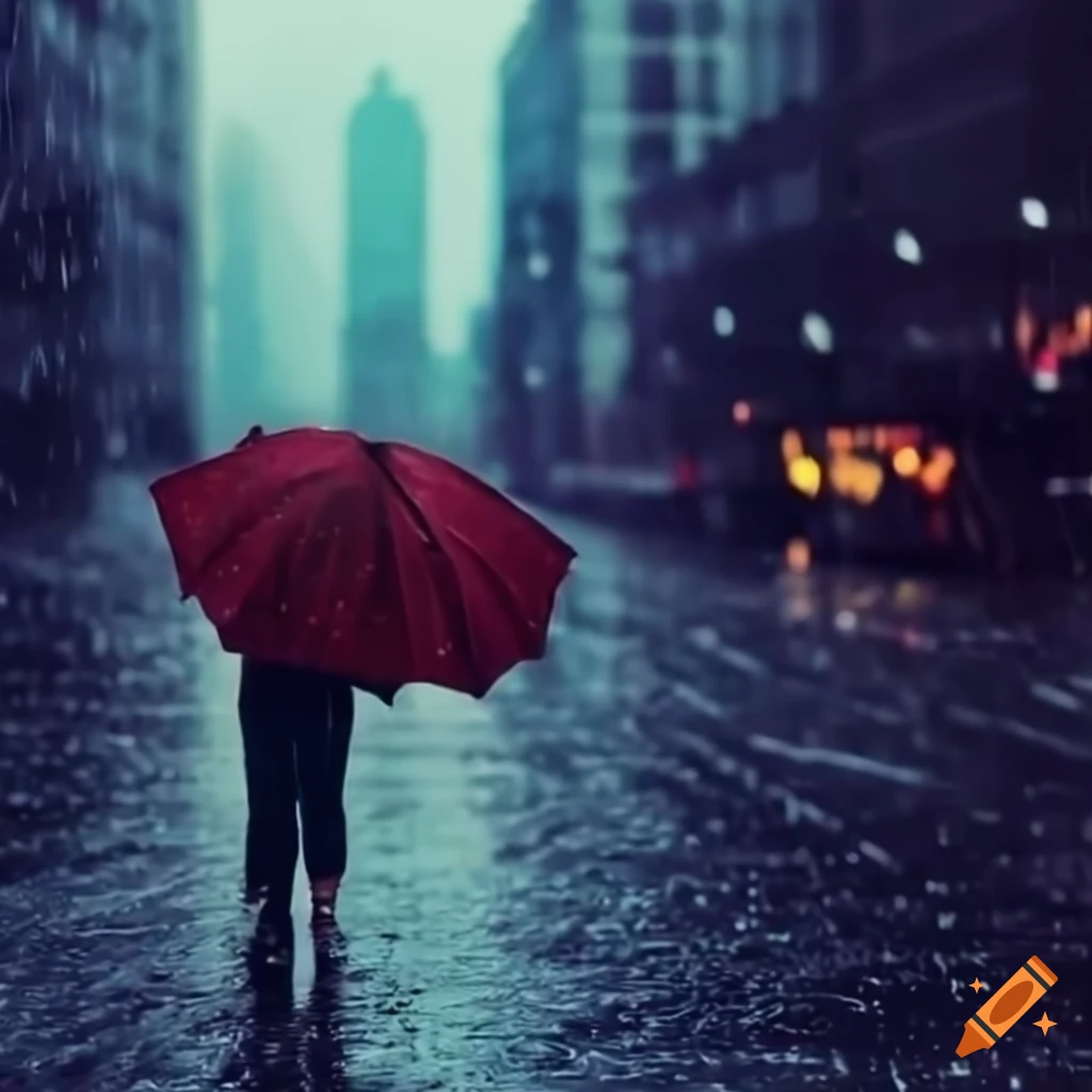 Woman walking in the rain in the city on Craiyon