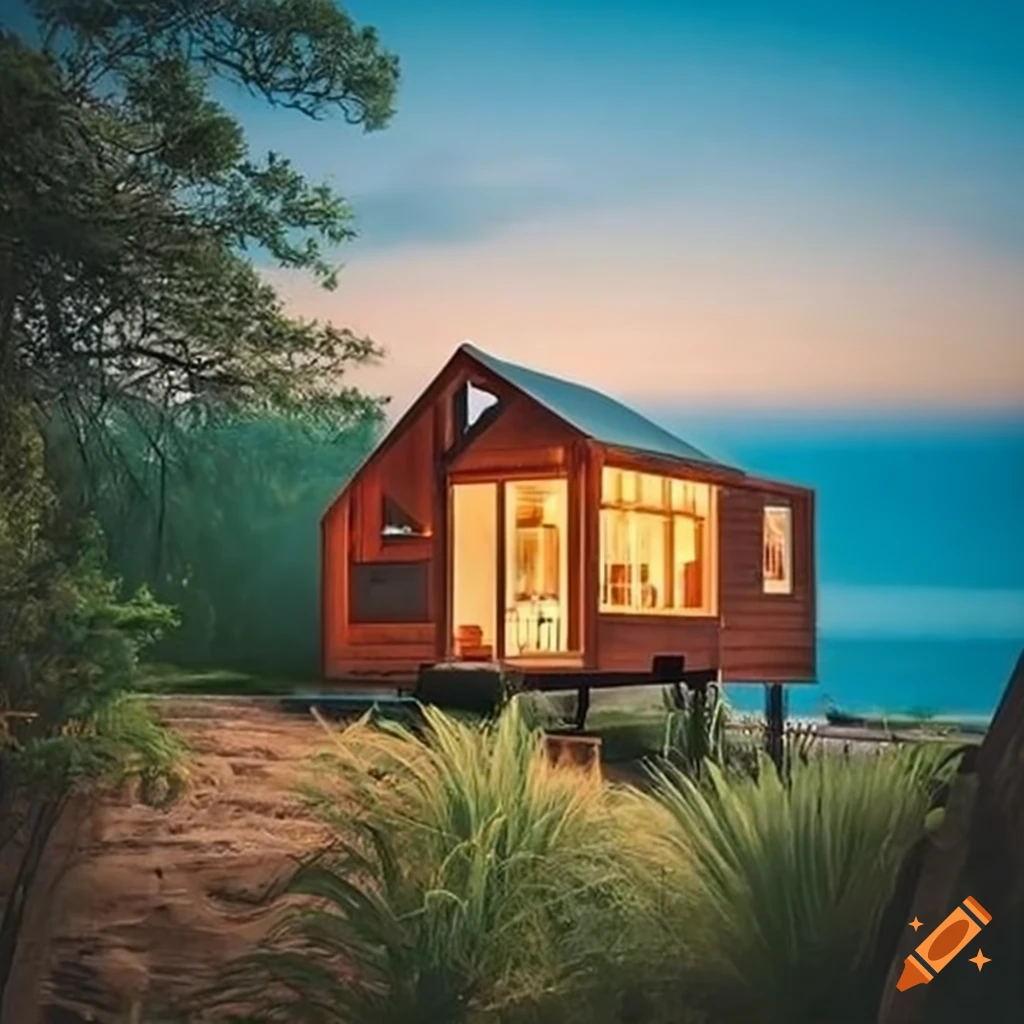 a tiny home near the beach on a steep slope