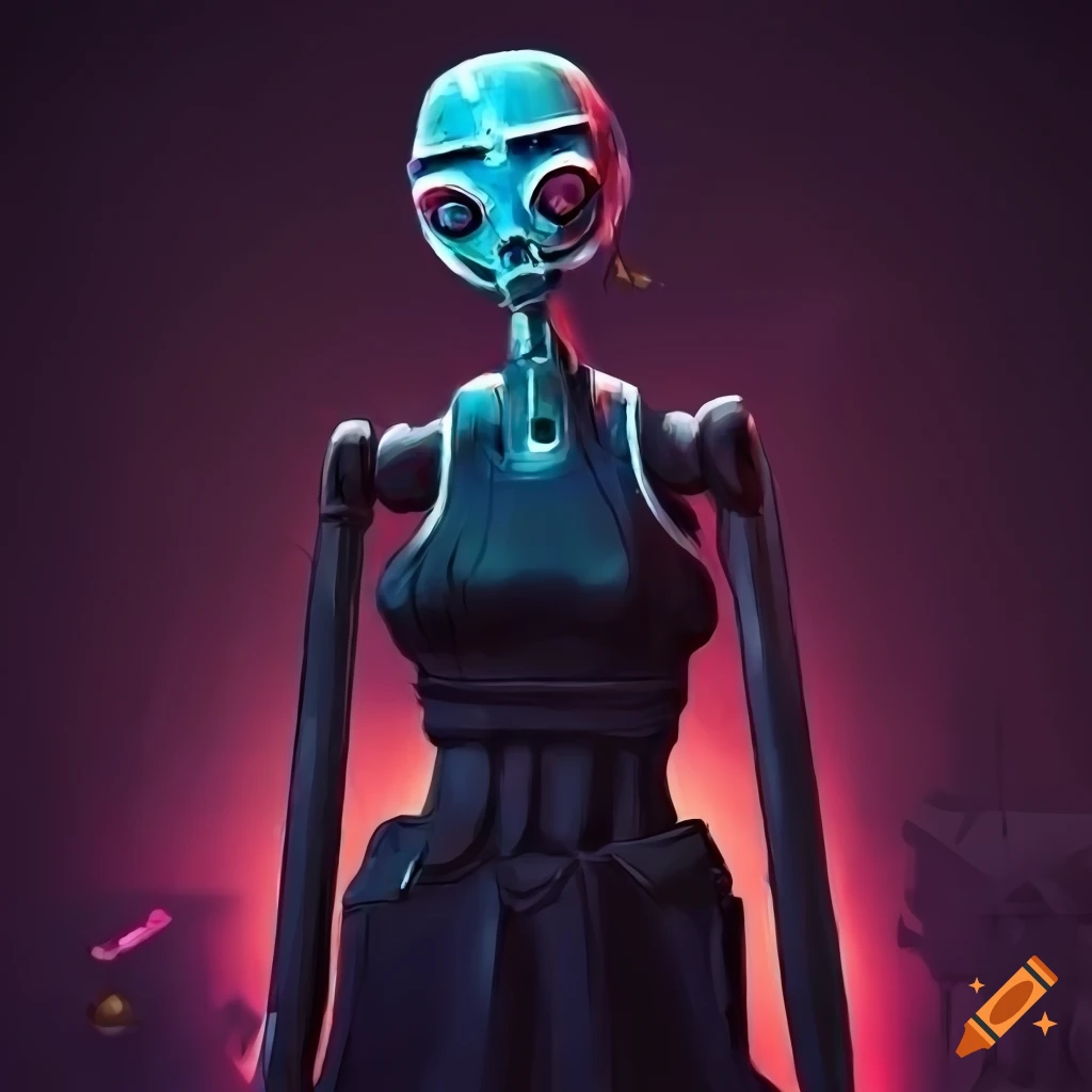 marionette puppet nun ballerina droid in a crowded toilet